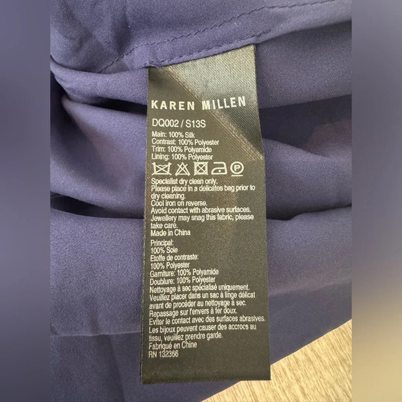 Karen Millen 100% Silk Fit n Flare Dress Deep Blue Black Lace Sleeves Size 8 ASO - Picture 8 of 11